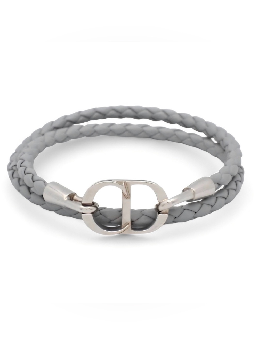 Dior Gray Braided Double-Wrap Leather Bracelet with Silver CD Clasp